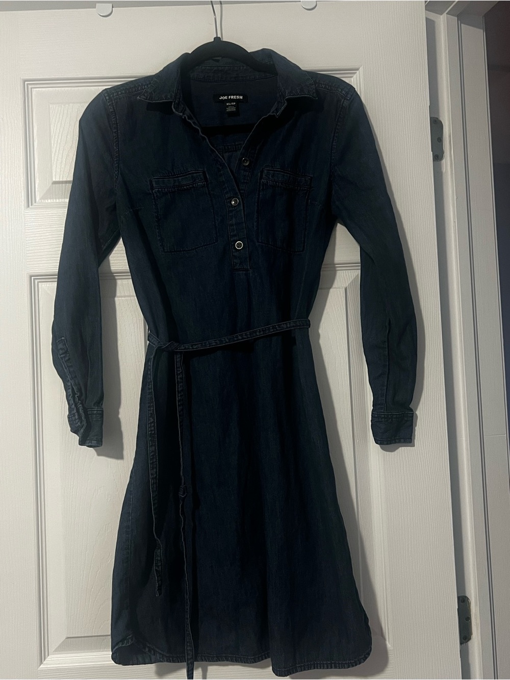 Joe Fresh Navy Denim Shirt Dress with Waist Tie size XS